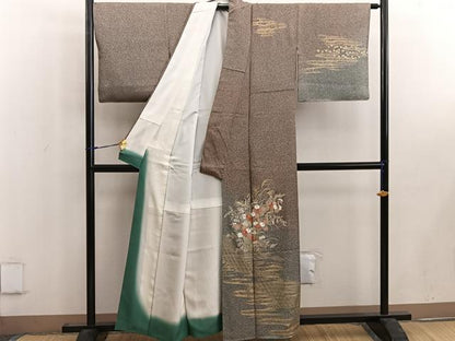 平和屋着物■訪問着　菊花文　たたき染め　金彩　正絹　逸品　BAAW6594mz