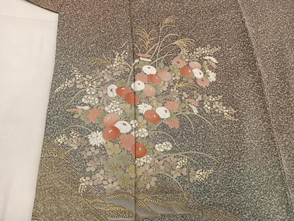 平和屋着物■訪問着　菊花文　たたき染め　金彩　正絹　逸品　BAAW6594mz