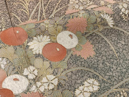 平和屋着物■訪問着　菊花文　たたき染め　金彩　正絹　逸品　BAAW6594mz