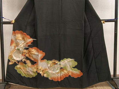 平和屋着物■豪華黒留袖 刺繍 尾長鳥 金彩 正絹 逸品 BAAW6605mz