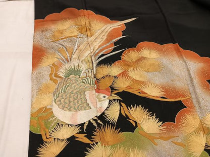 平和屋着物■豪華黒留袖 刺繍 尾長鳥 金彩 正絹 逸品 BAAW6605mz