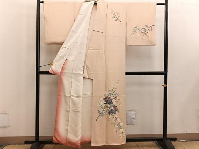平和屋着物■訪問着　友禅　扇面枝花文　正絹　逸品　BAAW6608mz