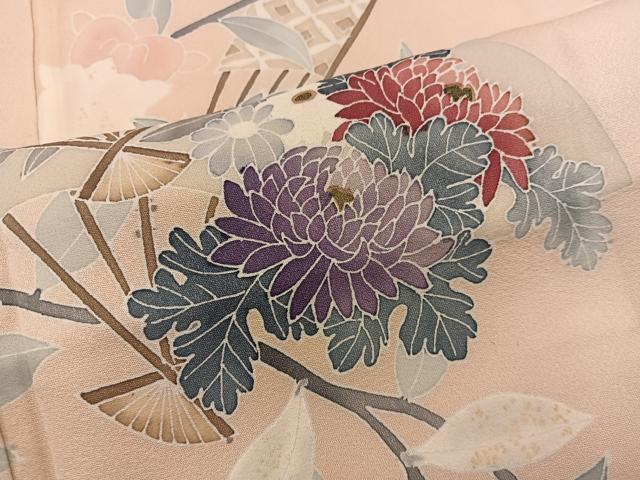 平和屋着物■訪問着　友禅　扇面枝花文　正絹　逸品　BAAW6608mz
