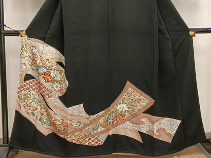 平和屋着物■豪華黒留袖 刺繍 牡丹花文 金彩 正絹 逸品 BAAW6620mz