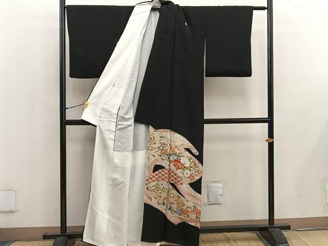 平和屋着物■豪華黒留袖 刺繍 牡丹花文 金彩 正絹 逸品 BAAW6620mz