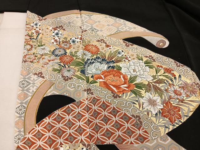 平和屋着物■豪華黒留袖 刺繍 牡丹花文 金彩 正絹 逸品 BAAW6620mz