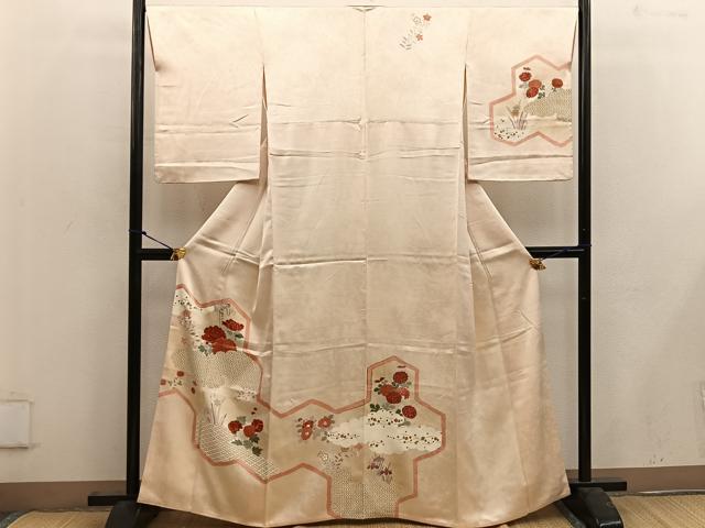 平和屋着物■訪問着　亀甲牡丹花文　金彩　正絹　逸品　BAAW6629mz
