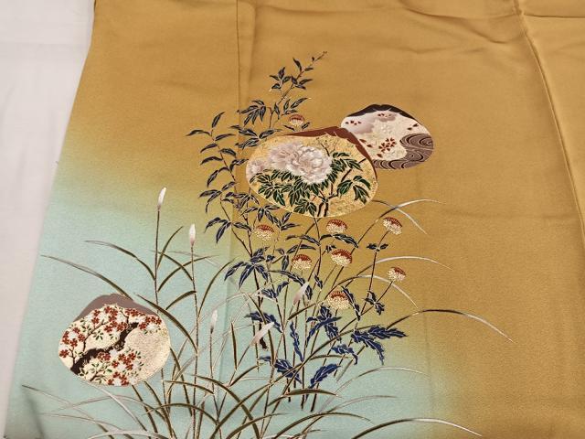 平和屋着物■訪問着　牡丹花文　暈し染め　金彩　正絹　逸品　BAAW6642mz