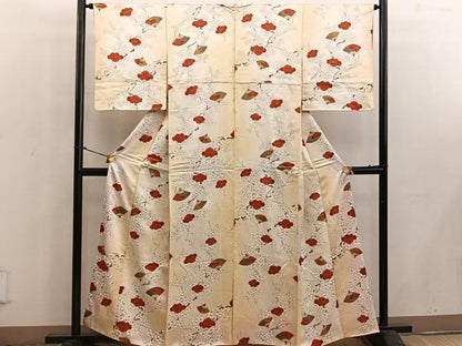 平和屋着物■上質な小紋　扇面枝椿　金彩　正絹　逸品　BAAW6646mz