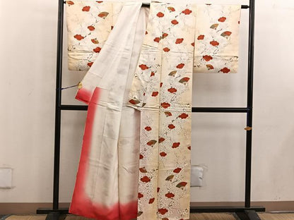 平和屋着物■上質な小紋　扇面枝椿　金彩　正絹　逸品　BAAW6646mz