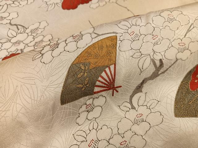 平和屋着物■上質な小紋　扇面枝椿　金彩　正絹　逸品　BAAW6646mz