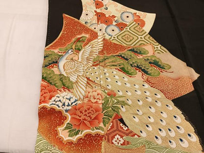 平和屋着物■豪華黒留袖　駒刺繍　孔雀花文　金彩　正絹　逸品　BAAW6647mz