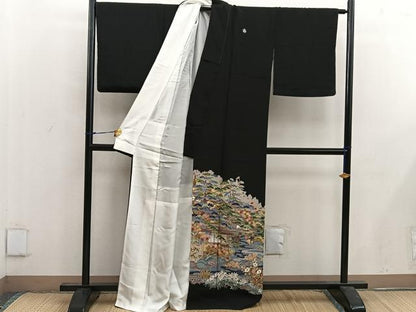 平和屋着物■豪華黒留袖 友禅 作家物 風景花文 正絹 逸品 BAAW6655mz