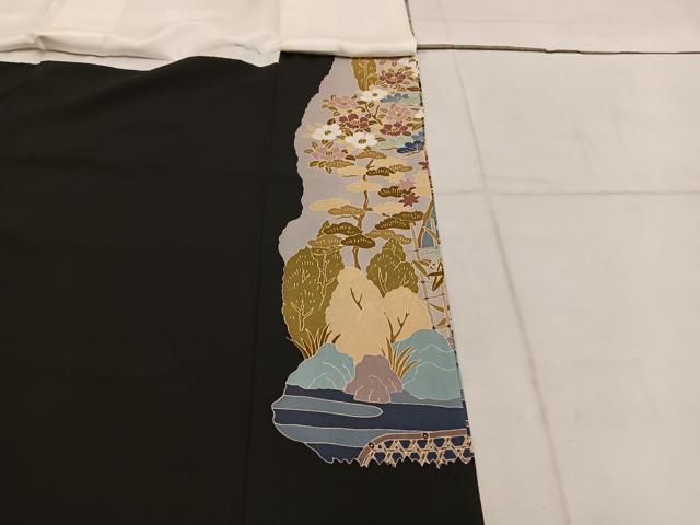 平和屋着物■豪華黒留袖 友禅 作家物 風景花文 正絹 逸品 BAAW6655mz