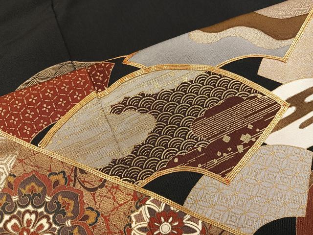 平和屋着物■豪華黒留袖　駒刺繍　地紙重ね青海波花文　金彩　正絹　逸品　BAAW6678mz