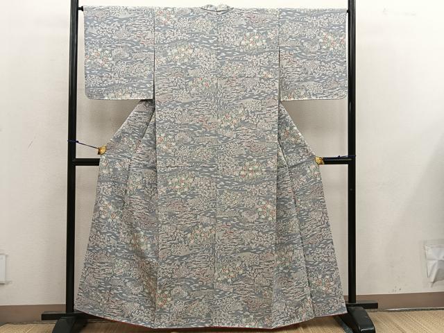 平和屋着物■上質な小紋　風景花文　正絹　逸品　BAAW6680mz