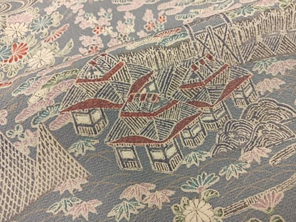 平和屋着物■上質な小紋　風景花文　正絹　逸品　BAAW6680mz