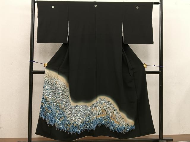 平和屋着物■豪華黒留袖 樹林文 暈し染め 金彩 正絹 逸品 BAAW6681mz