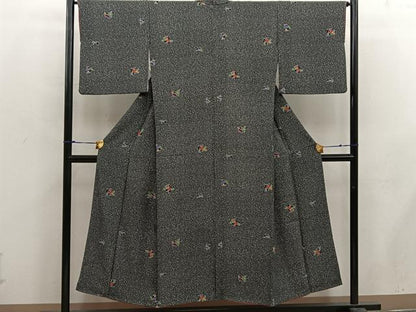 平和屋着物■上質な小紋　草花文　黒地　正絹　逸品　BAAW6683mz