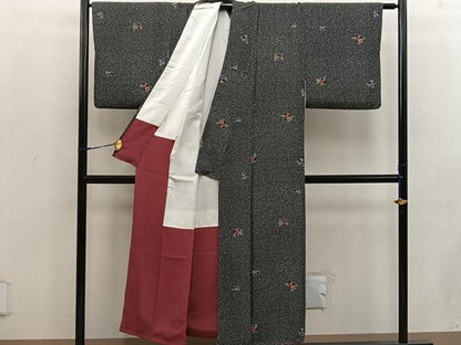 平和屋着物■上質な小紋　草花文　黒地　正絹　逸品　BAAW6683mz