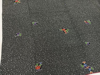 平和屋着物■上質な小紋　草花文　黒地　正絹　逸品　BAAW6683mz