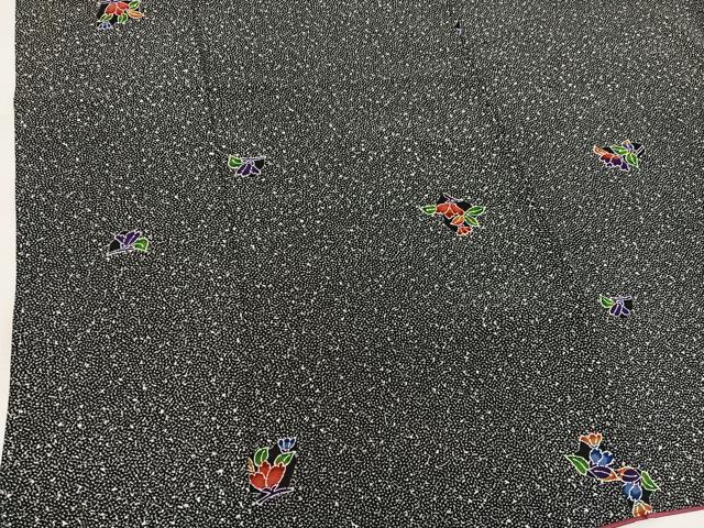 平和屋着物■上質な小紋　草花文　黒地　正絹　逸品　BAAW6683mz