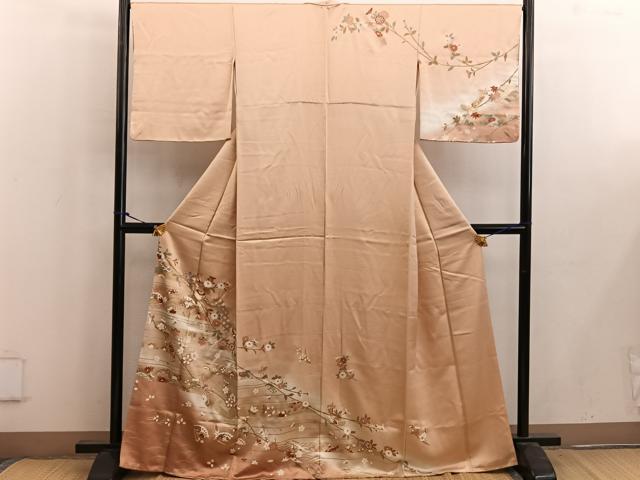 平和屋着物■訪問着　檜扇舞蝶花文　暈し染め　金彩　正絹　逸品　BAAW6695mz