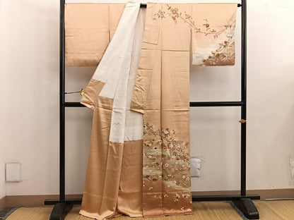 平和屋着物■訪問着　檜扇舞蝶花文　暈し染め　金彩　正絹　逸品　BAAW6695mz