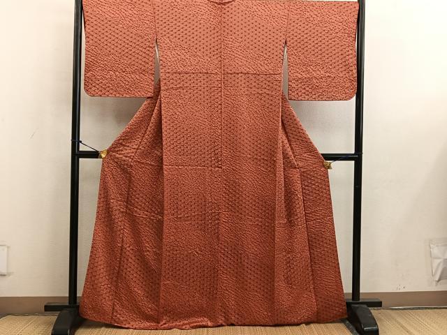 平和屋着物■上質な小紋　絞り　麻の葉文様　正絹　逸品　BAAW6697mz