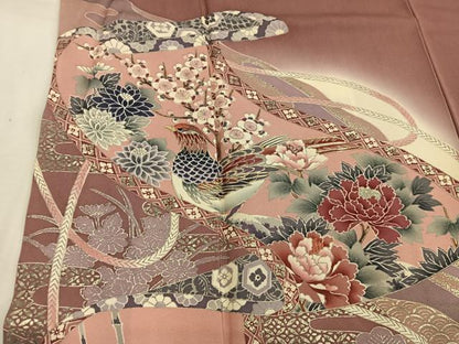 平和屋着物■豪華色留袖　駒刺繍　花鳥文　暈し染め　金彩　正絹　逸品　BAAW6704mz
