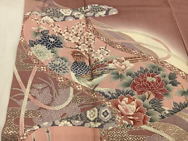 平和屋着物■豪華色留袖　駒刺繍　花鳥文　暈し染め　金彩　正絹　逸品　BAAW6704mz