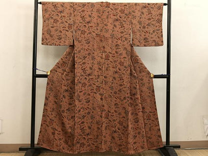 平和屋着物■上質な小紋　更紗花蝶文　鬼しぼ縮緬　正絹　逸品　BAAW6710mz