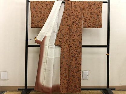 平和屋着物■上質な小紋　更紗花蝶文　鬼しぼ縮緬　正絹　逸品　BAAW6710mz