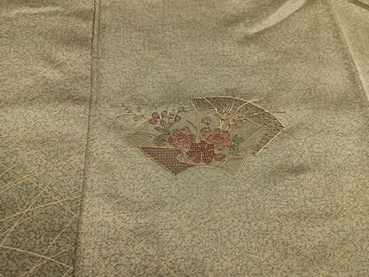 平和屋着物■訪問着　駒刺繍　スワトウ刺繍　地紙重ね花文　金糸　正絹　逸品　BAAW6714mz