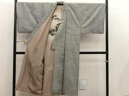 平和屋着物■男性　紬　利休色　正絹　逸品　BAAW6723mz