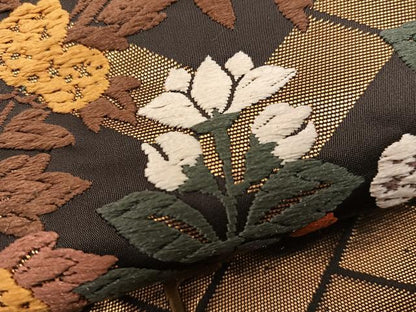 平和屋着物●六通柄袋帯　唐織　檜垣秋草文　金糸　正絹　逸品　BAAW6731mz
