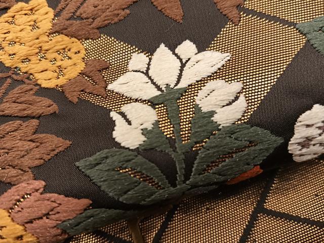平和屋着物●六通柄袋帯　唐織　檜垣秋草文　金糸　正絹　逸品　BAAW6731mz