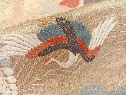 平和屋着物●六通柄袋帯　唐織　瑠璃綴　飛鶴松文　金糸　正絹　逸品　BAAW6734mz
