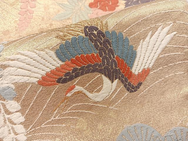 平和屋着物●六通柄袋帯　唐織　瑠璃綴　飛鶴松文　金糸　正絹　逸品　BAAW6734mz
