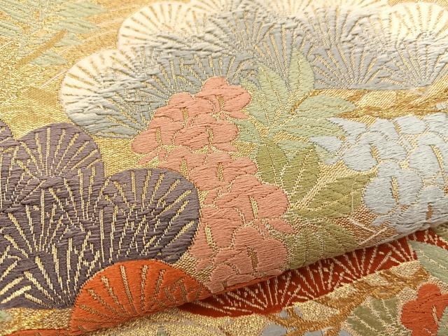 平和屋着物●六通柄袋帯　唐織　瑠璃綴　飛鶴松文　金糸　正絹　逸品　BAAW6734mz