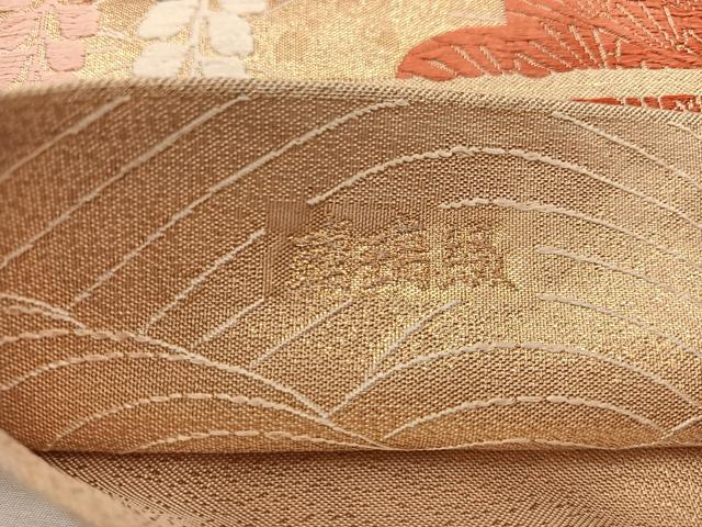 平和屋着物●六通柄袋帯　唐織　瑠璃綴　飛鶴松文　金糸　正絹　逸品　BAAW6734mz