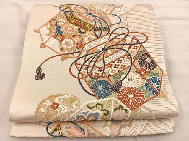 平和屋着物●六通柄袋帯　唐織　貝桶花文　金糸　正絹　逸品　BAAW6735mz