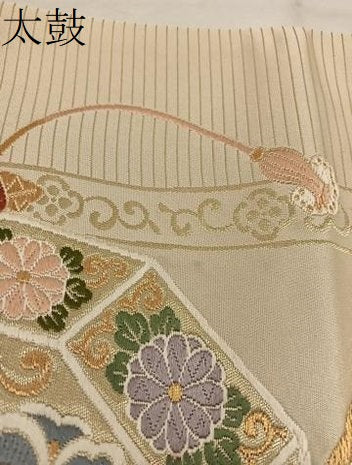 平和屋着物●六通柄袋帯　唐織　貝桶花文　金糸　正絹　逸品　BAAW6735mz