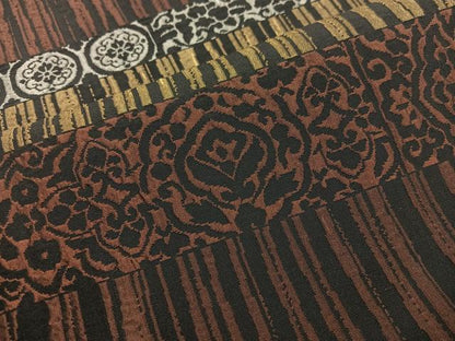 平和屋着物●全通柄袋帯　ふくれ織　横段花文　黒地　正絹　逸品　BAAW6736mz