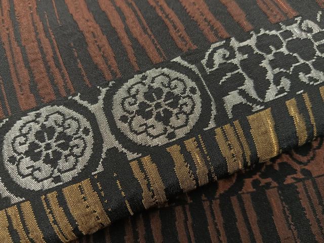 平和屋着物●全通柄袋帯　ふくれ織　横段花文　黒地　正絹　逸品　BAAW6736mz