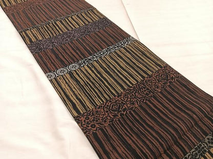 平和屋着物●全通柄袋帯　ふくれ織　横段花文　黒地　正絹　逸品　BAAW6736mz