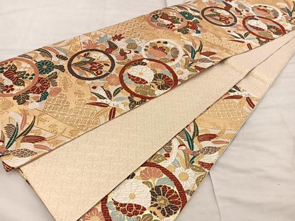 平和屋着物●佐賀錦　六通柄袋帯　唐織　七宝花鳥文　金糸　正絹　逸品　BAAW6737mz
