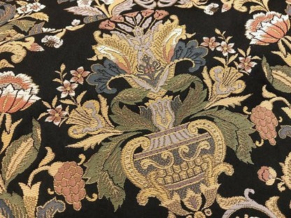 平和屋着物●六通柄袋帯　唐織　美彩夢　黒地　金糸　正絹　逸品　BAAW6738mz