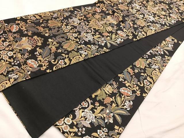 平和屋着物●六通柄袋帯　唐織　美彩夢　黒地　金糸　正絹　逸品　BAAW6738mz