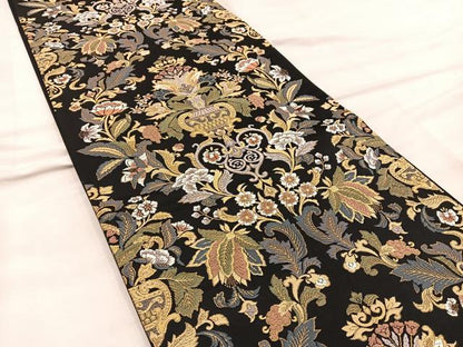平和屋着物●六通柄袋帯　唐織　美彩夢　黒地　金糸　正絹　逸品　BAAW6738mz